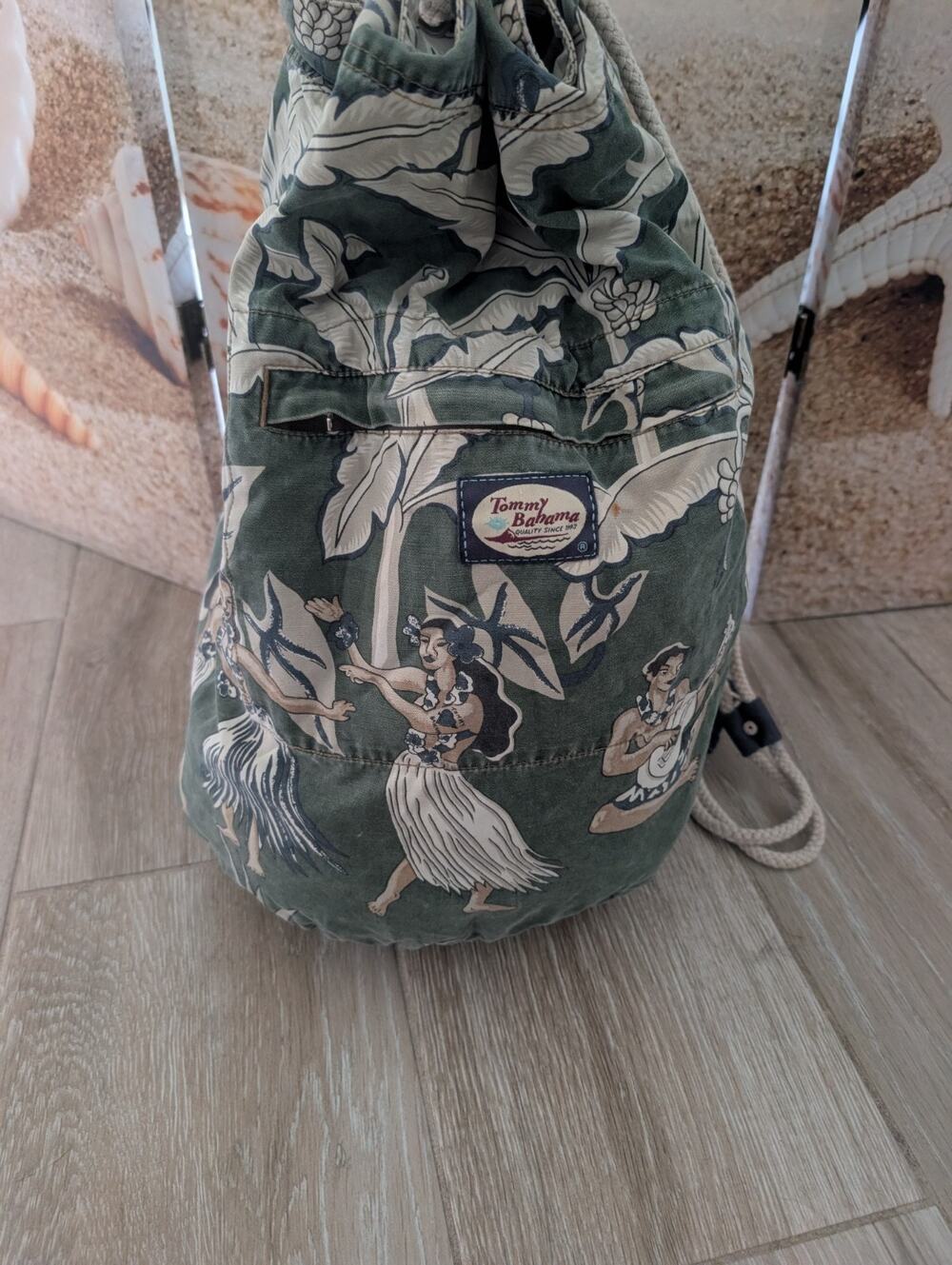 Vintage Tommy Bahama 100% cotton Hula Drawstring Travel Backpack Tropical